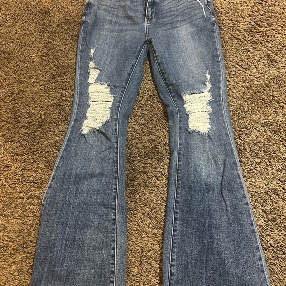 Judy Blue Denim - Judy Blue Distressed Flare Jeans in Classic Blue